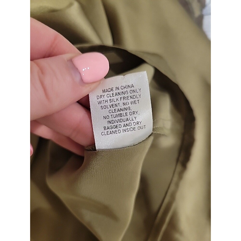 The Sei Silk Tie Front Blouse Size 4 Olive Satin Luxury Modern Minimalist Top - Picture 10 of 10